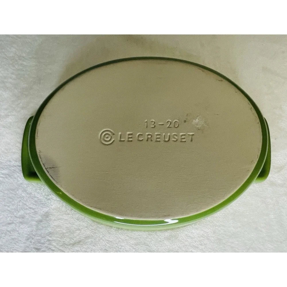 Le Creuset Green Stoneware Handled Oval Baking Dish Au Gratin Casserole 9X7